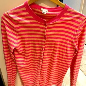 EUC J Crew Caryn pink striped cardigan Sz Med